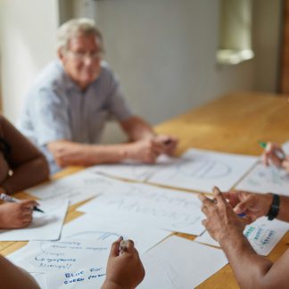 Round table discussion with office workers